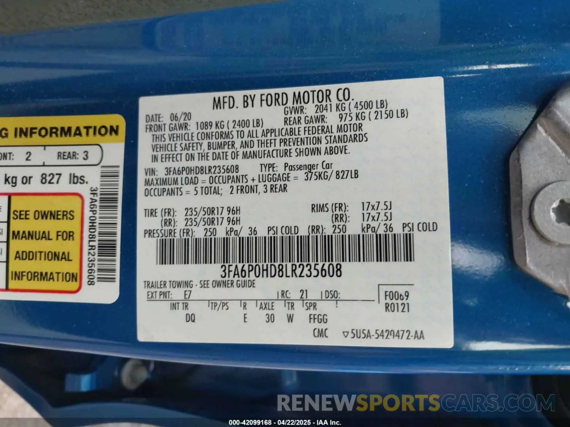 9 Фотография поврежденного автомобиля 3FA6P0HD8LR235608 FORD FUSION 2020