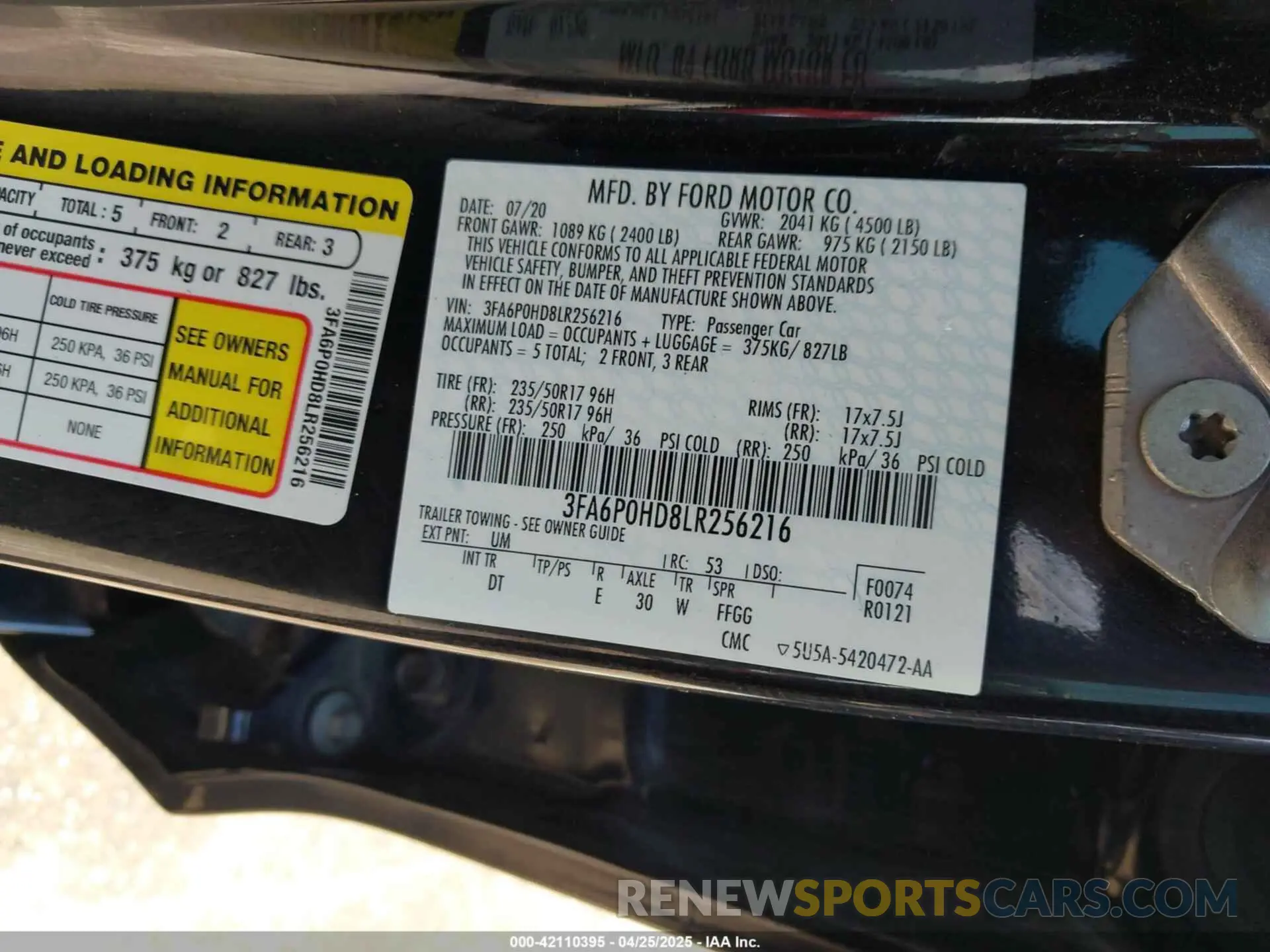 9 Photograph of a damaged car 3FA6P0HD8LR256216 FORD FUSION 2020