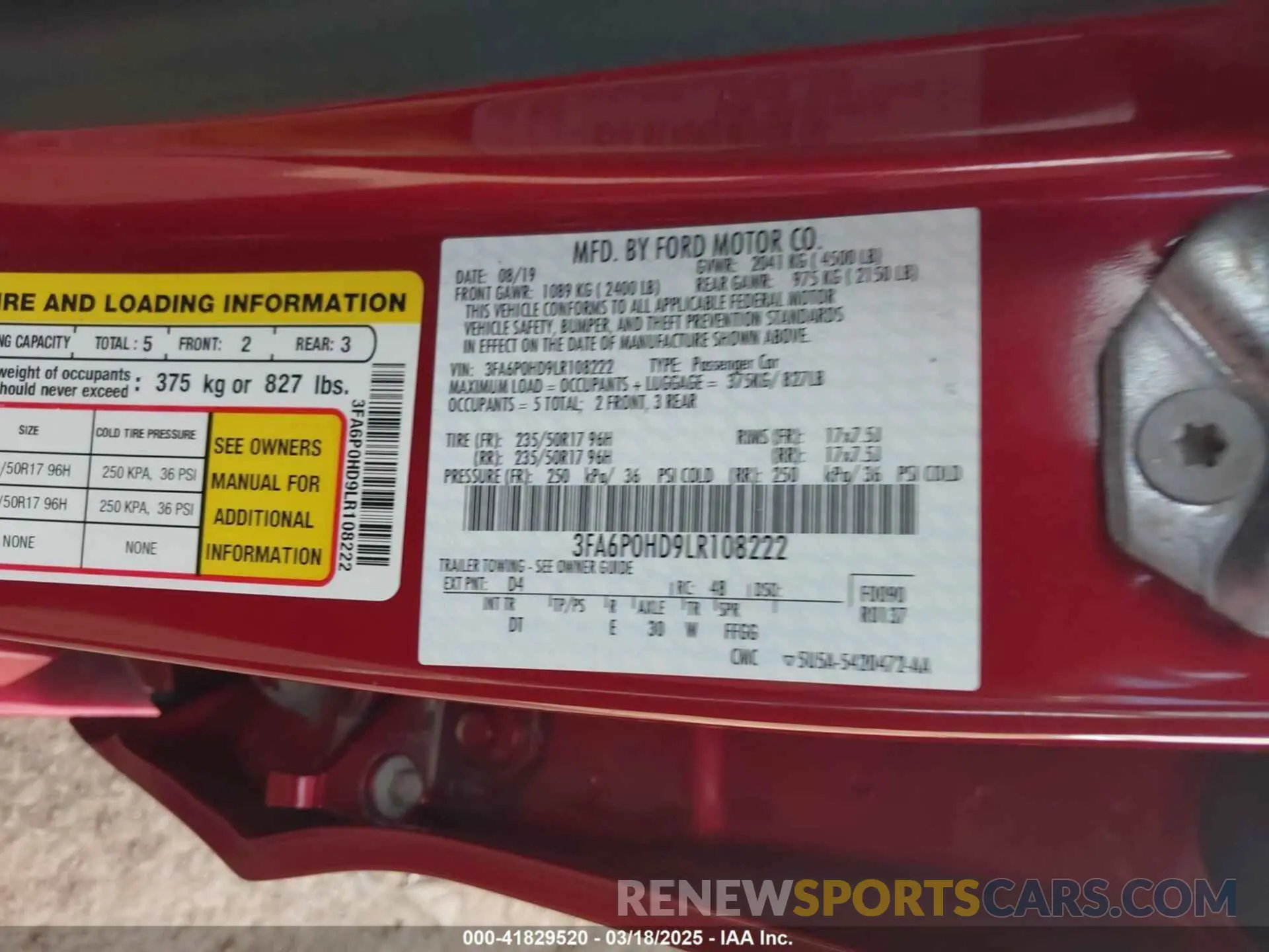 9 Photograph of a damaged car 3FA6P0HD9LR108222 FORD FUSION 2020