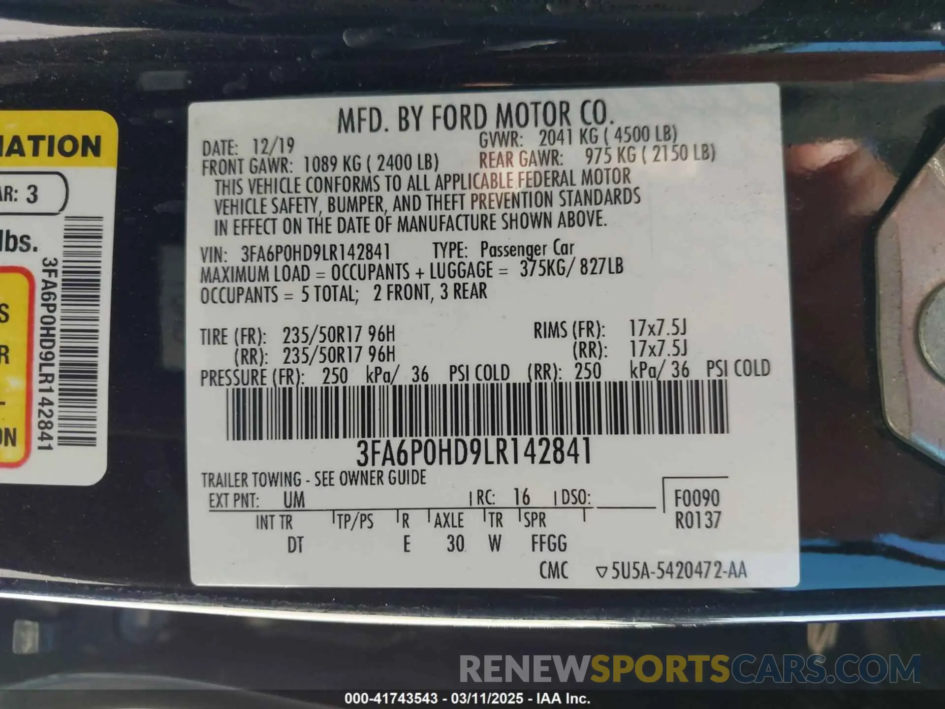 9 Photograph of a damaged car 3FA6P0HD9LR142841 FORD FUSION 2020