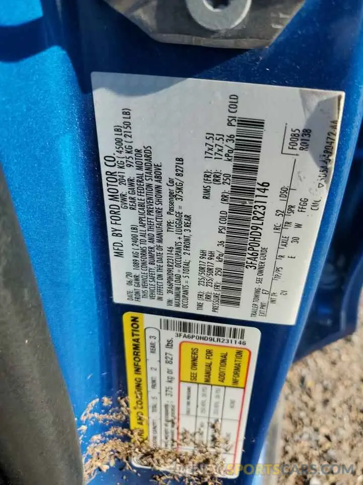 12 Фотография поврежденного автомобиля 3FA6P0HD9LR231146 FORD FUSION 2020