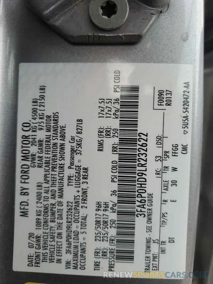 14 Фотография поврежденного автомобиля 3FA6P0HD9LR232622 FORD FUSION 2020