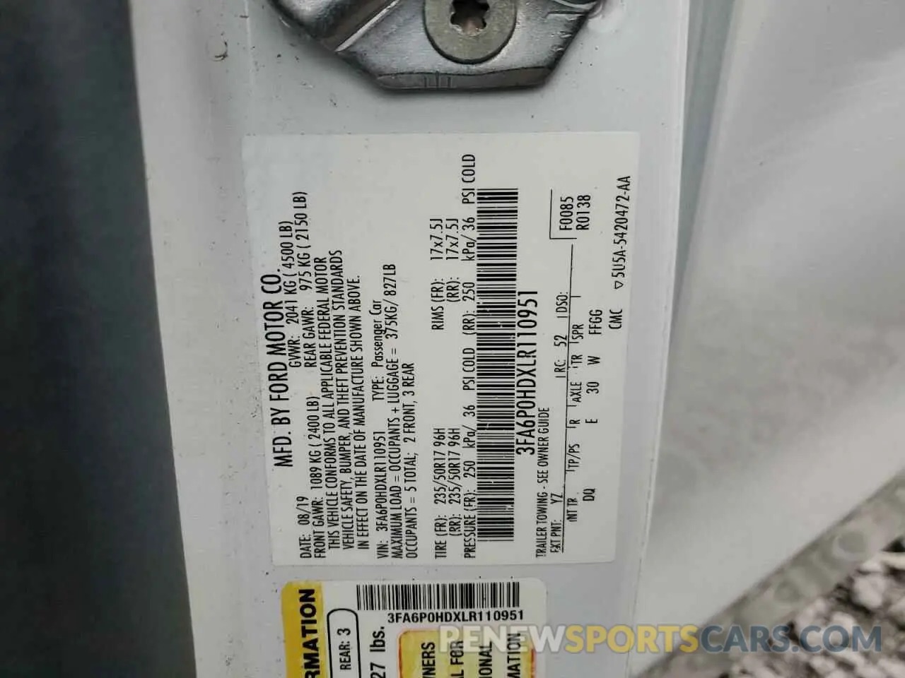 14 Фотография поврежденного автомобиля 3FA6P0HDXLR110951 FORD FUSION 2020