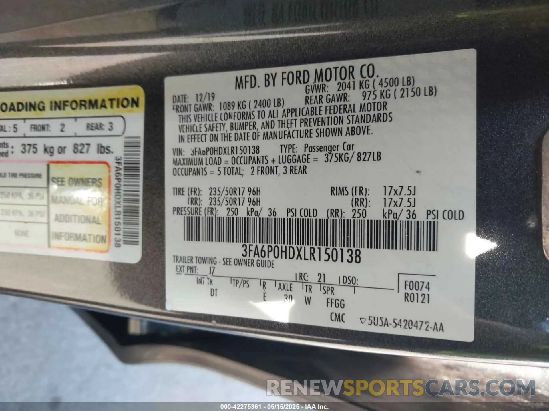 9 Фотография поврежденного автомобиля 3FA6P0HDXLR150138 FORD FUSION 2020
