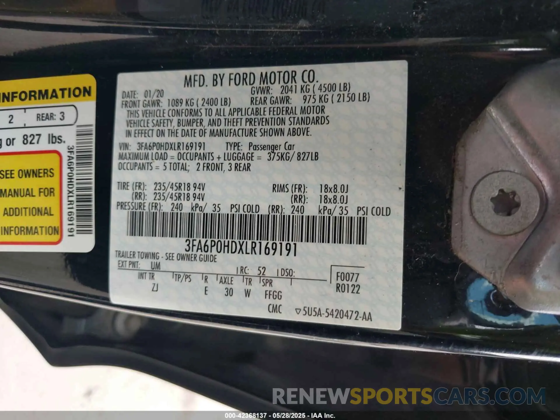 9 Фотография поврежденного автомобиля 3FA6P0HDXLR169191 FORD FUSION 2020