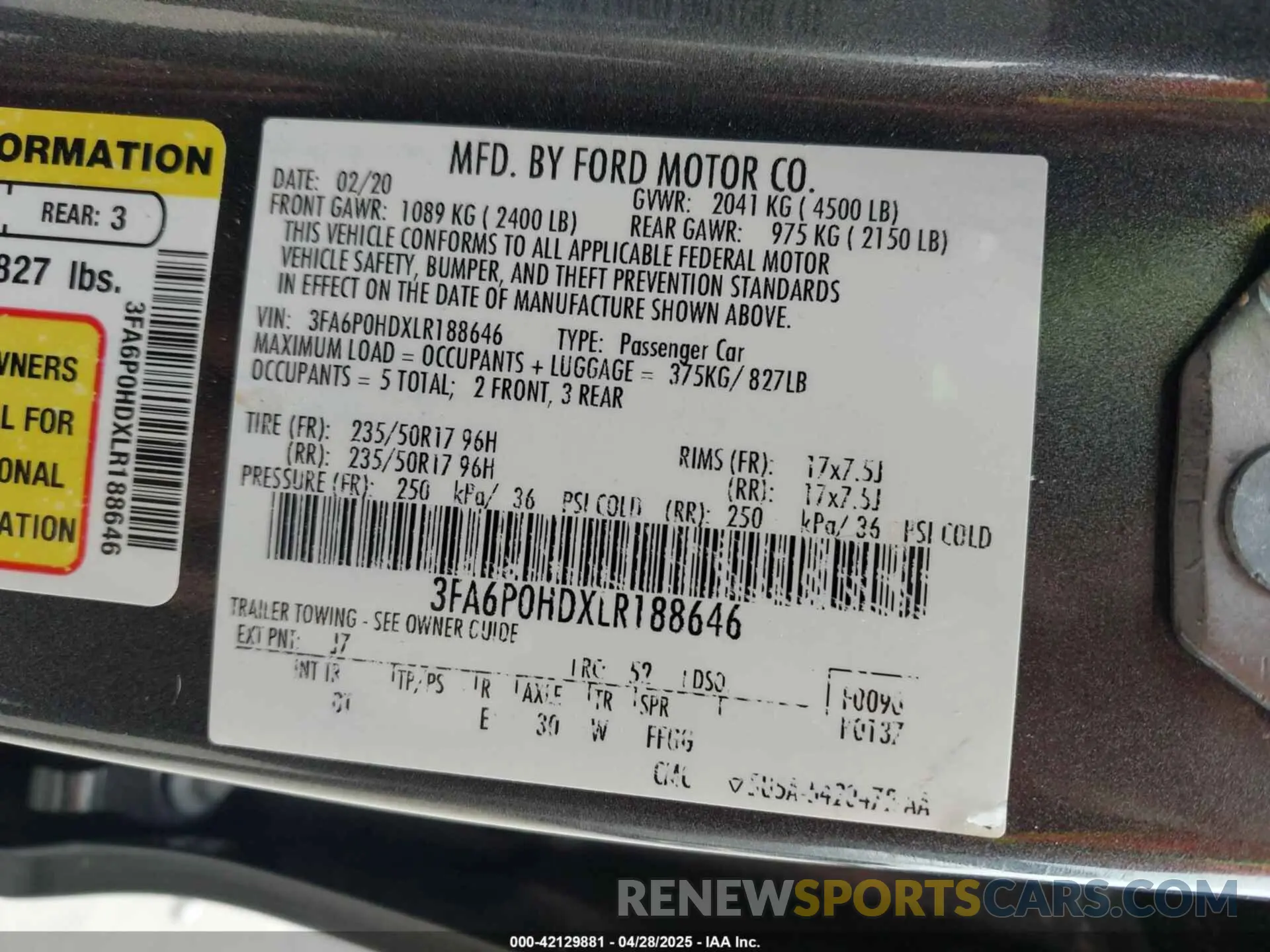 9 Photograph of a damaged car 3FA6P0HDXLR188646 FORD FUSION 2020