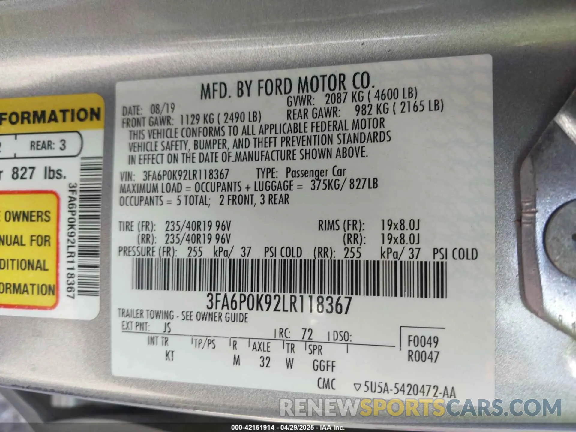 9 Фотография поврежденного автомобиля 3FA6P0K92LR118367 FORD FUSION 2020