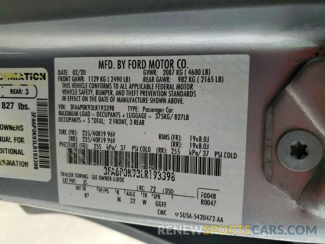 12 Фотография поврежденного автомобиля 3FA6P0K93LR193398 FORD FUSION 2020