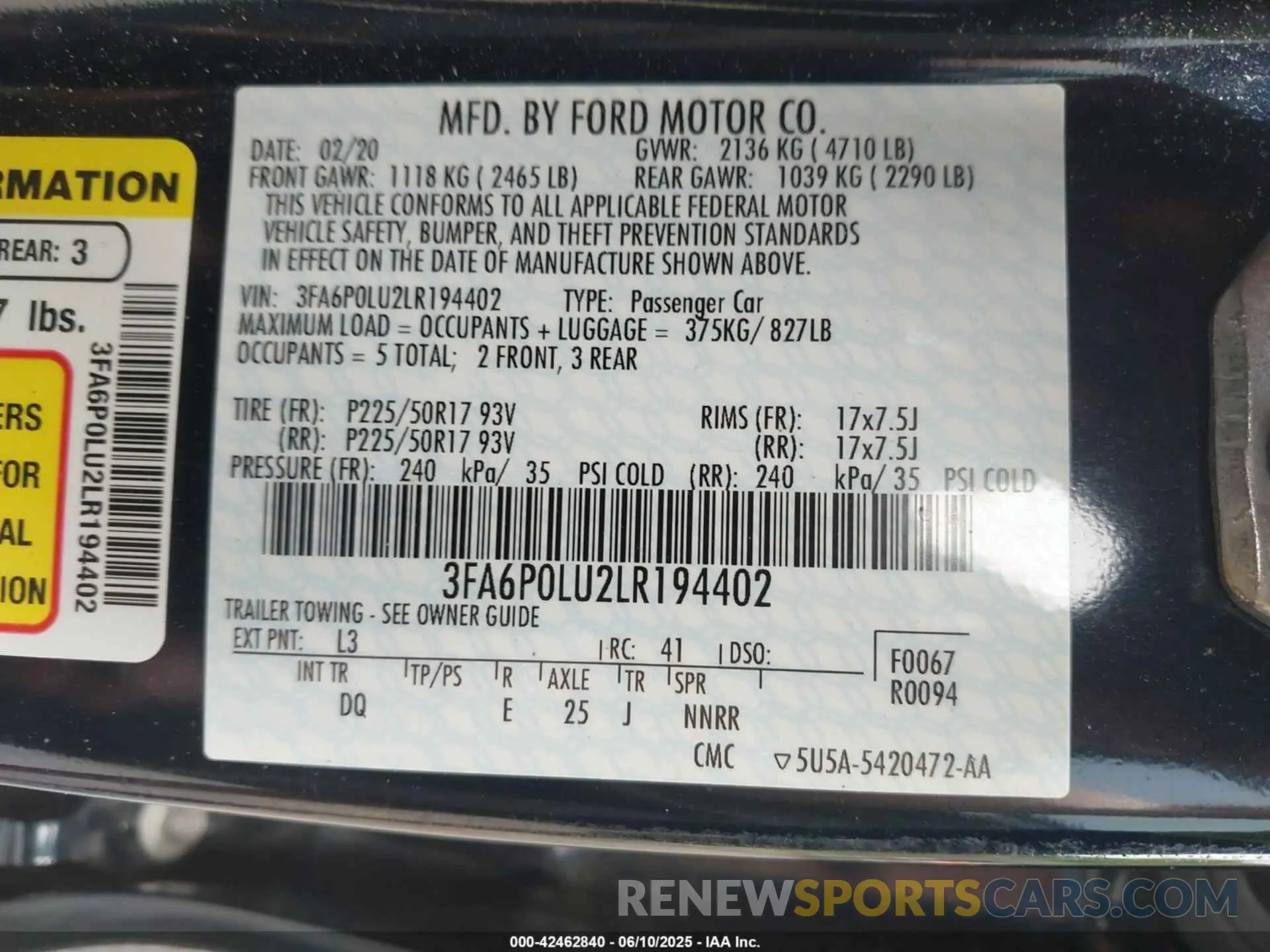 9 Photograph of a damaged car 3FA6P0LU2LR194402 FORD FUSION 2020