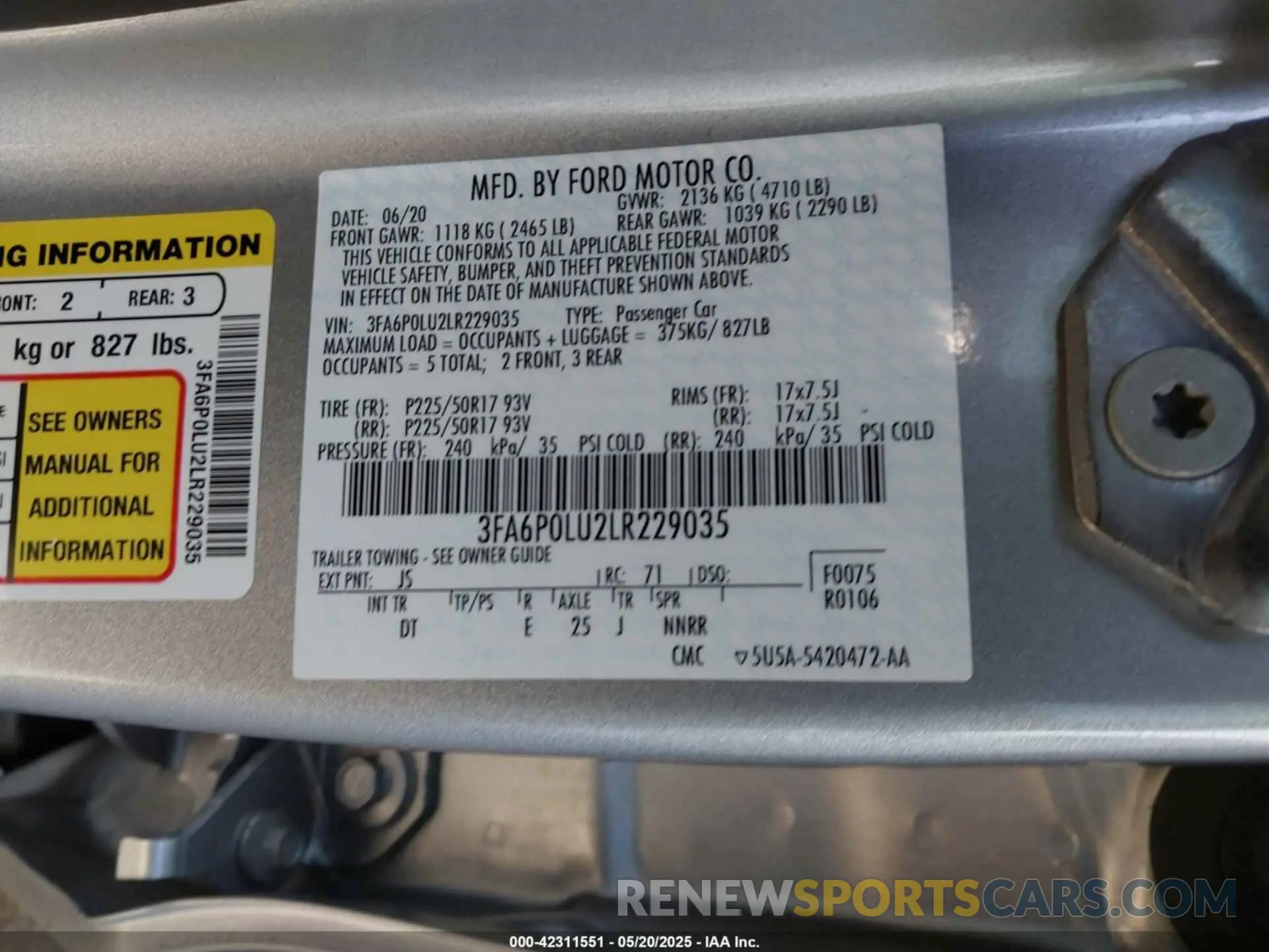 9 Фотография поврежденного автомобиля 3FA6P0LU2LR229035 FORD FUSION 2020