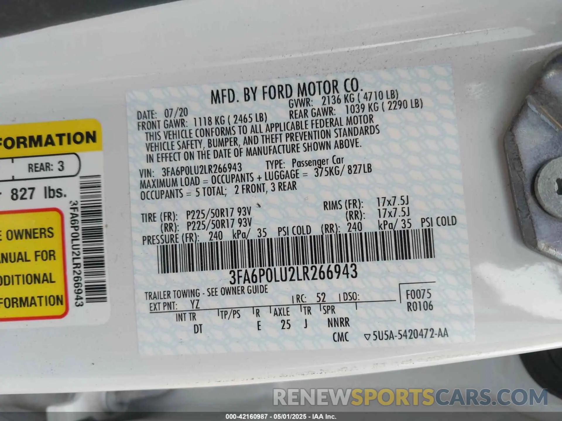9 Photograph of a damaged car 3FA6P0LU2LR266943 FORD FUSION 2020