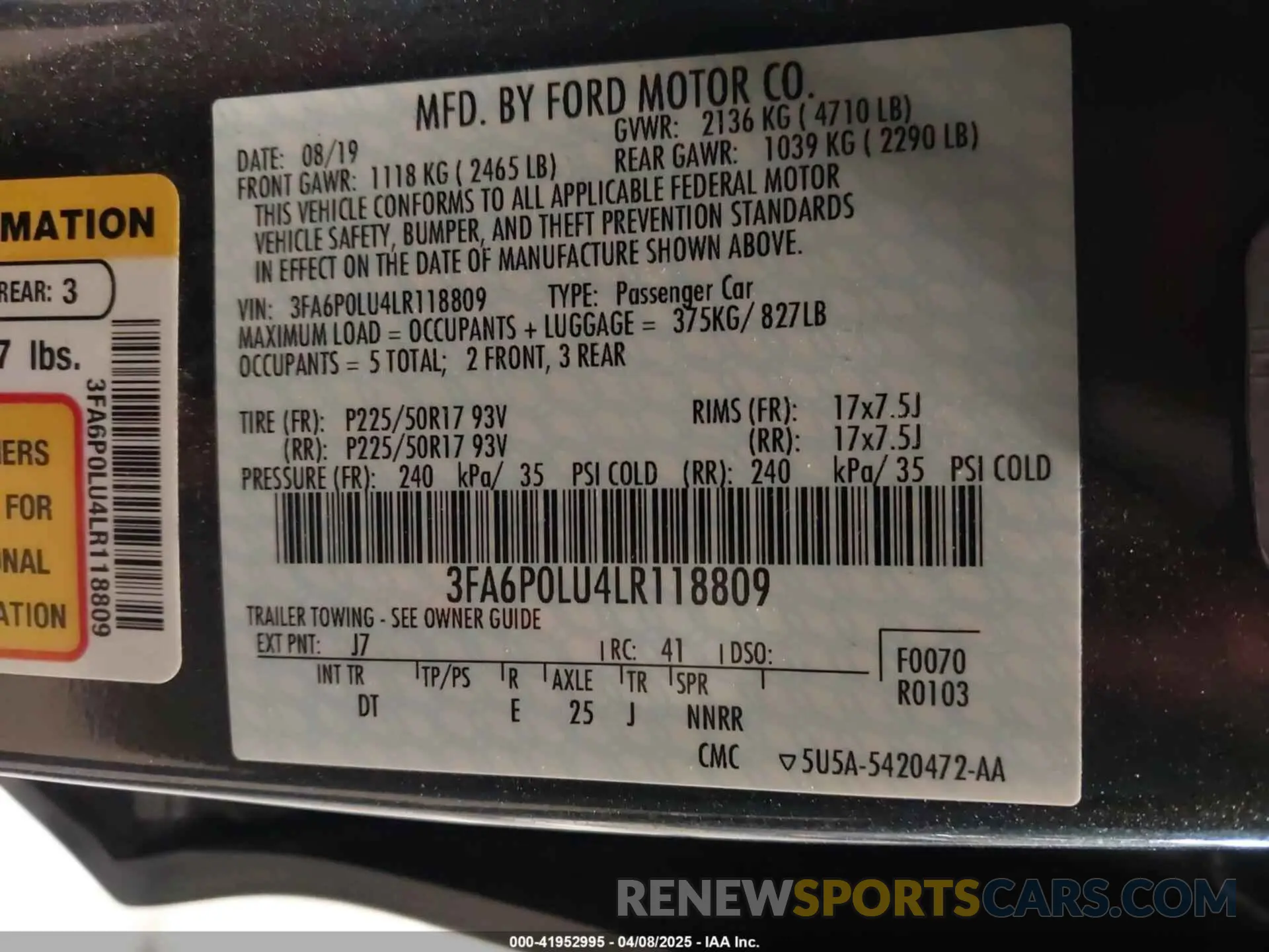 9 Photograph of a damaged car 3FA6P0LU4LR118809 FORD FUSION 2020