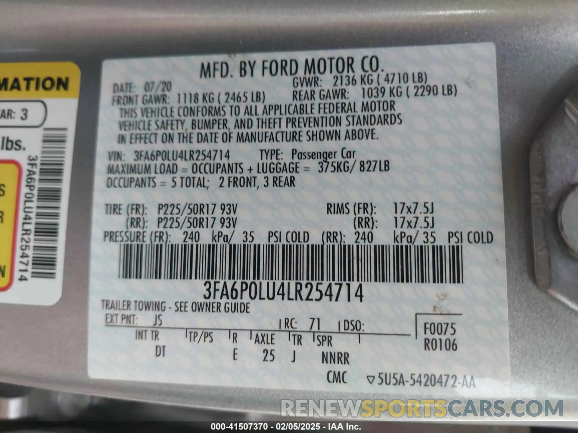 9 Photograph of a damaged car 3FA6P0LU4LR254714 FORD FUSION 2020