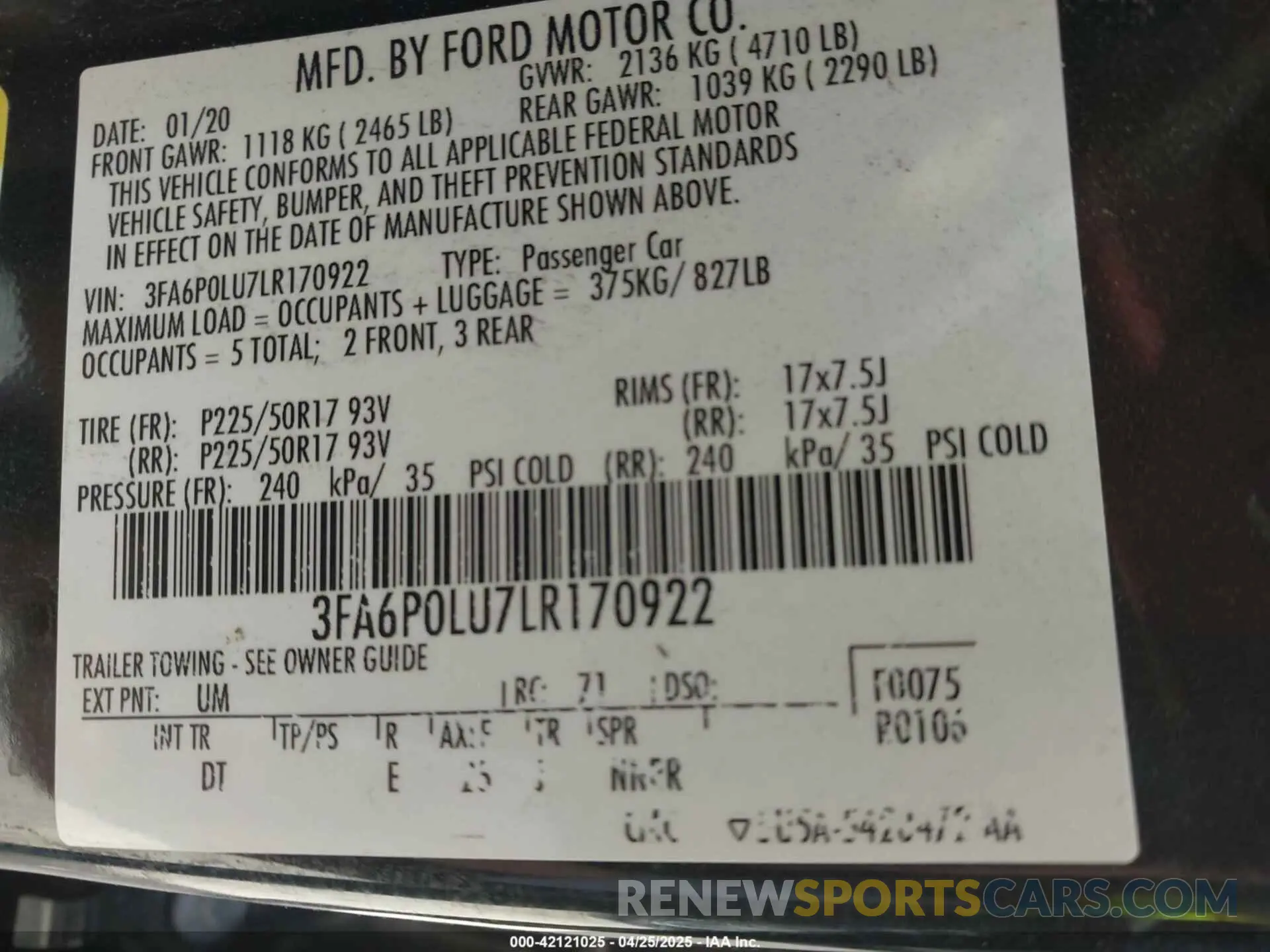9 Photograph of a damaged car 3FA6P0LU7LR170922 FORD FUSION 2020