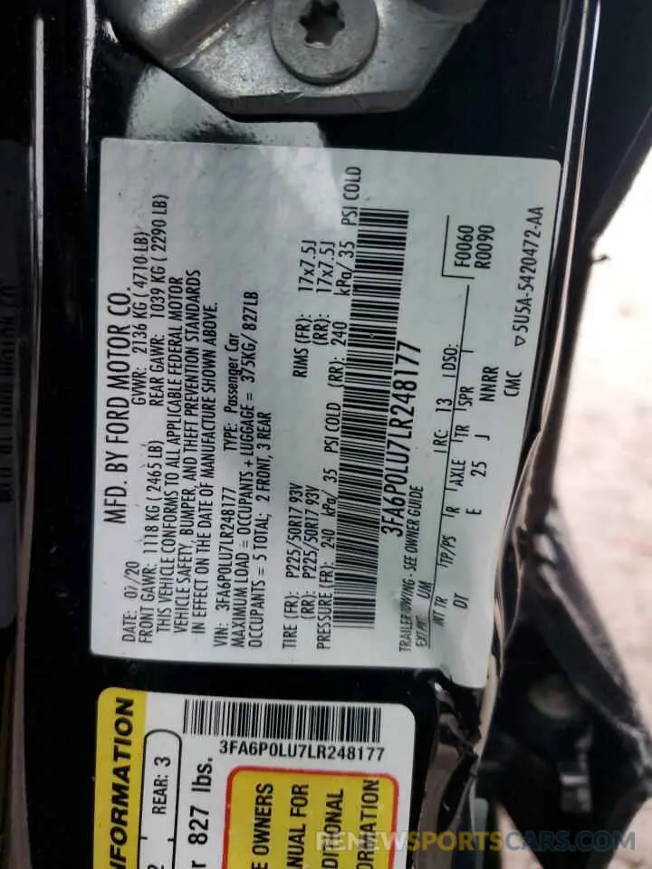 12 Фотография поврежденного автомобиля 3FA6P0LU7LR248177 FORD FUSION 2020