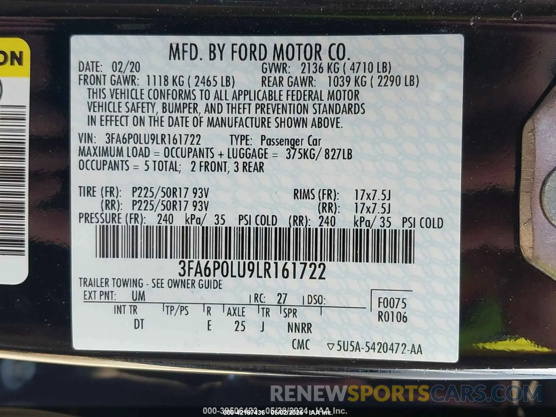 9 Фотография поврежденного автомобиля 3FA6P0LU9LR161722 FORD FUSION 2020