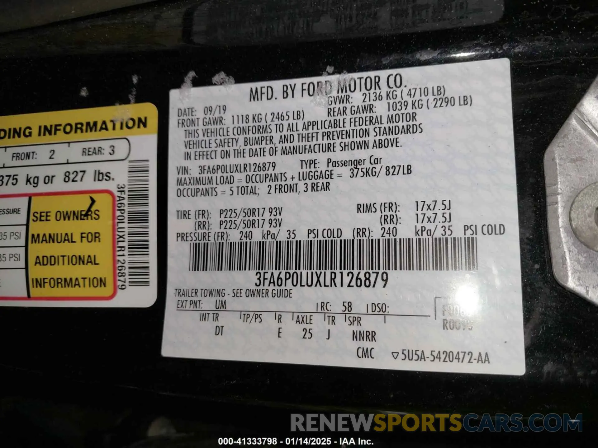 9 Фотография поврежденного автомобиля 3FA6P0LUXLR126879 FORD FUSION 2020