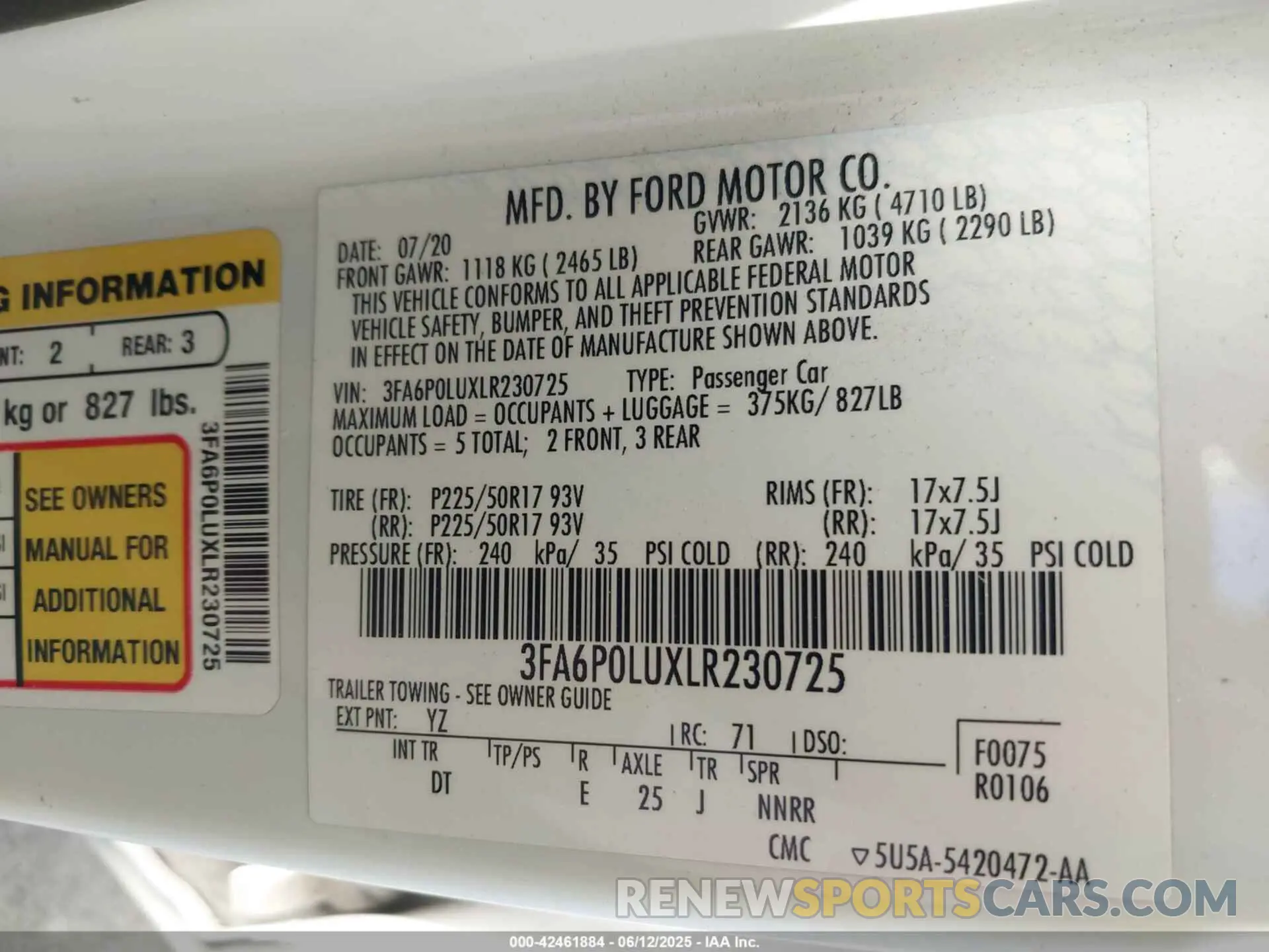 9 Photograph of a damaged car 3FA6P0LUXLR230725 FORD FUSION 2020
