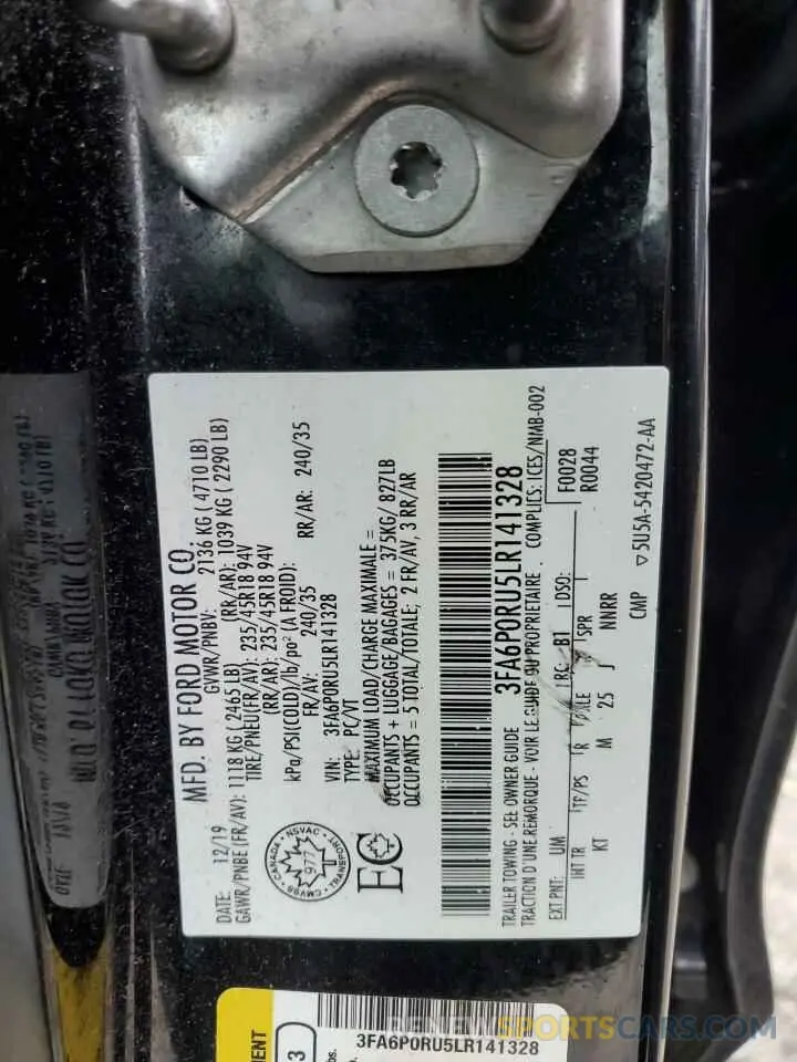 12 Фотография поврежденного автомобиля 3FA6P0RU5LR141328 FORD FUSION 2020