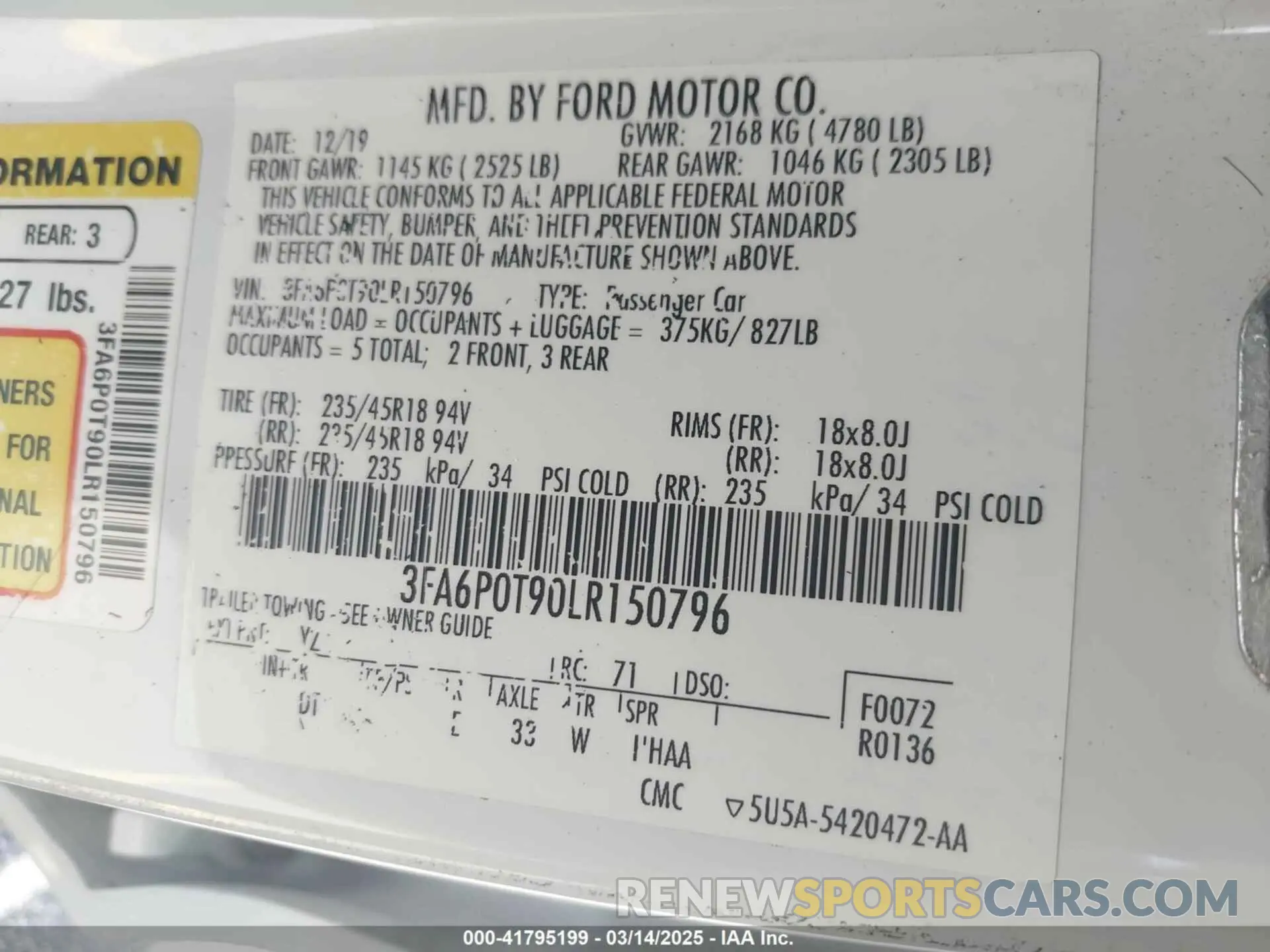 9 Photograph of a damaged car 3FA6P0T90LR150796 FORD FUSION 2020
