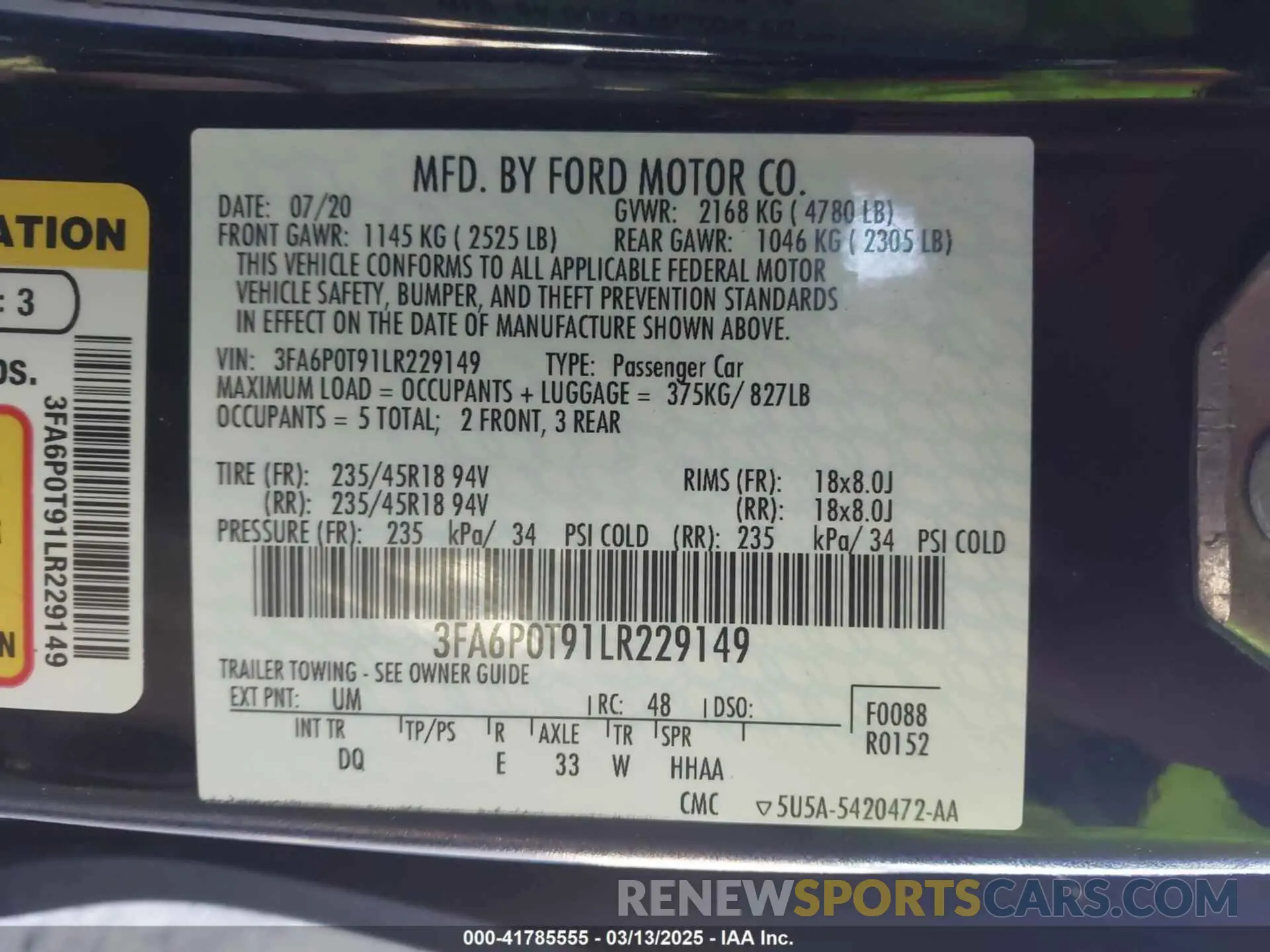 9 Фотография поврежденного автомобиля 3FA6P0T91LR229149 FORD FUSION 2020