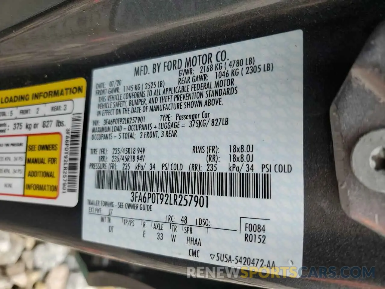 12 Photograph of a damaged car 3FA6P0T92LR257901 FORD FUSION 2020
