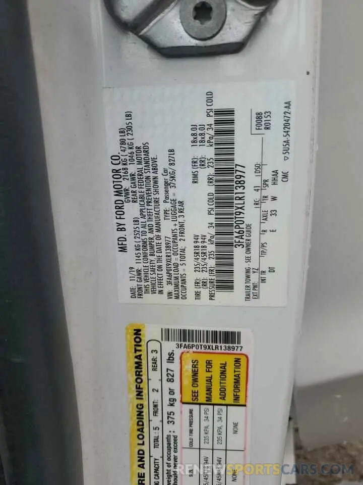 13 Фотография поврежденного автомобиля 3FA6P0T9XLR138977 FORD FUSION 2020