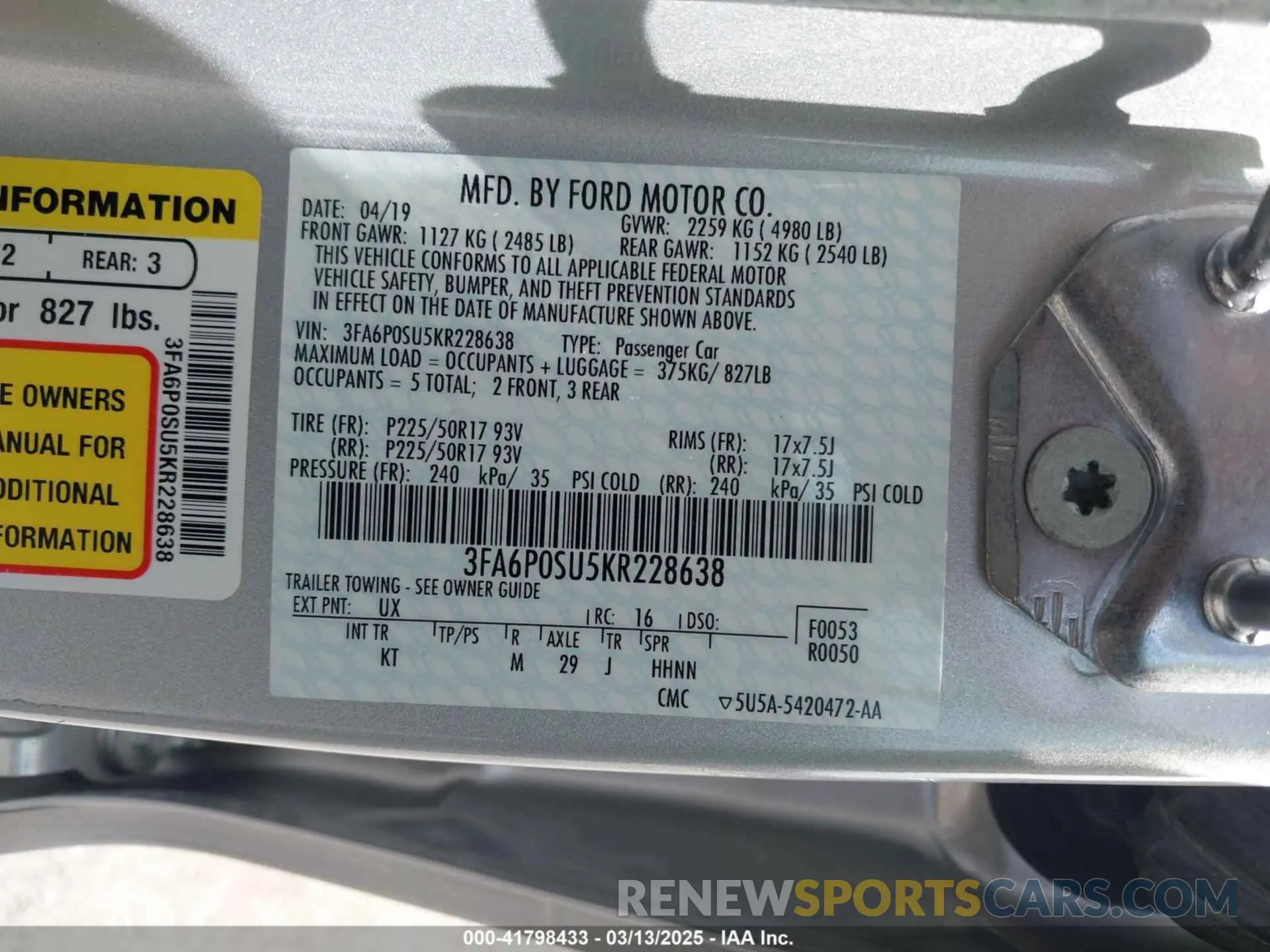 9 Фотография поврежденного автомобиля 3FA6P0SU5KR228638 FORD FUSION ENERGI 2019