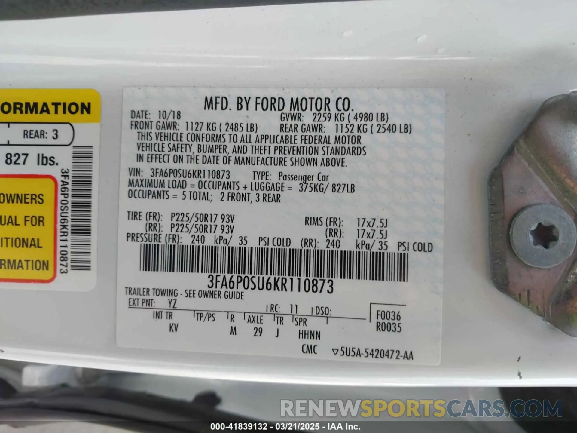 9 Photograph of a damaged car 3FA6P0SU6KR110873 FORD FUSION ENERGI 2019