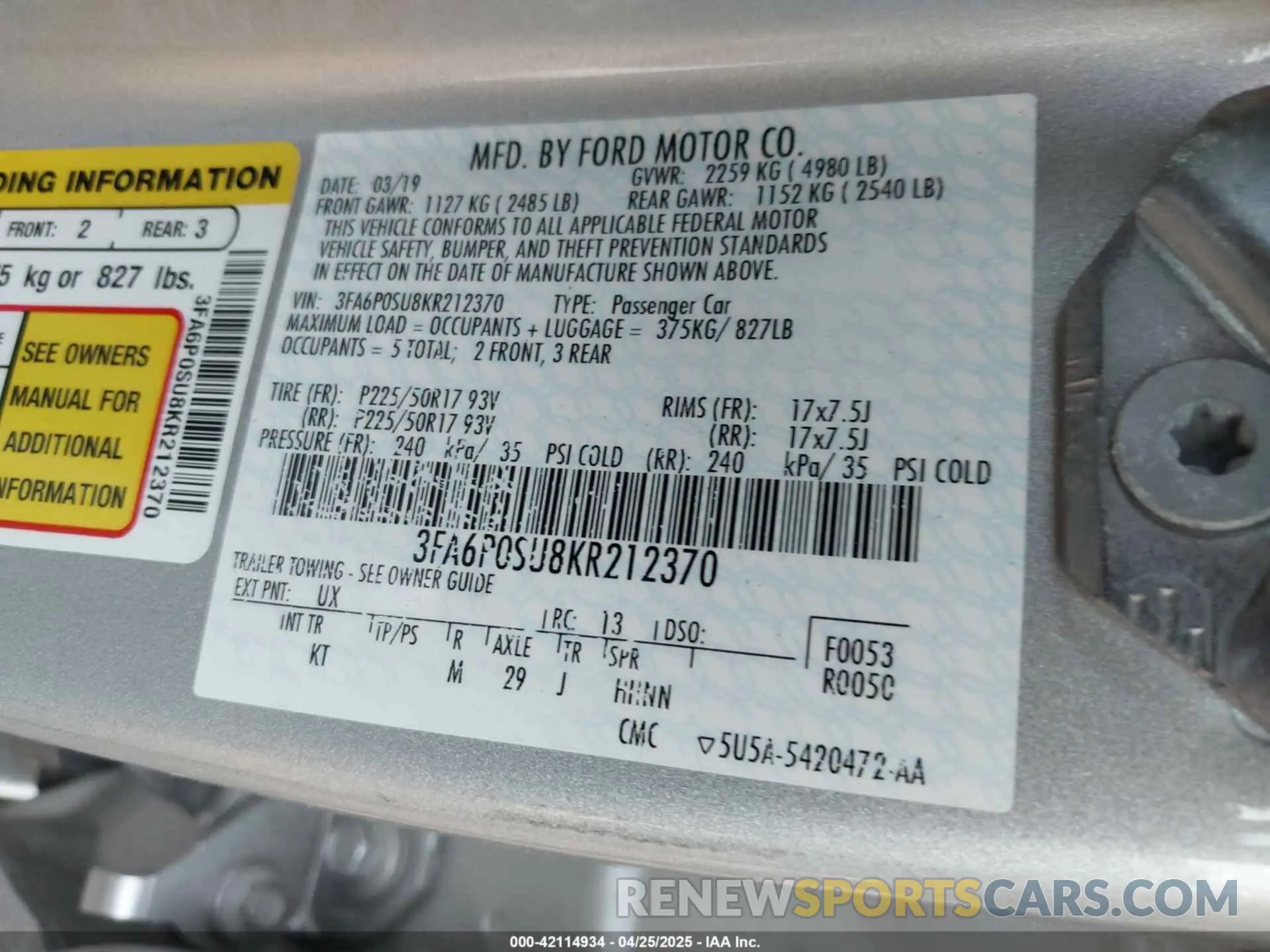 9 Photograph of a damaged car 3FA6P0SU8KR212370 FORD FUSION ENERGI 2019