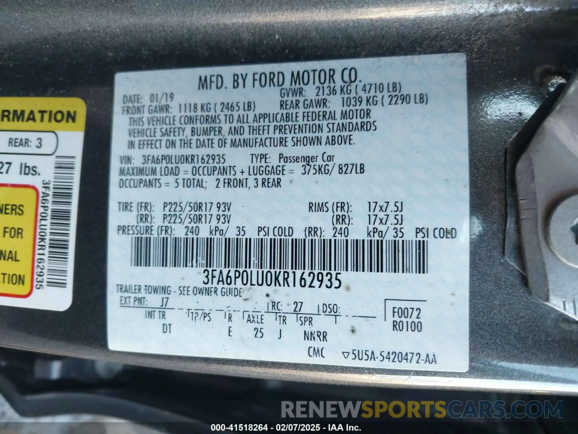 9 Фотография поврежденного автомобиля 3FA6P0LU0KR162935 FORD FUSION HYBRID 2019