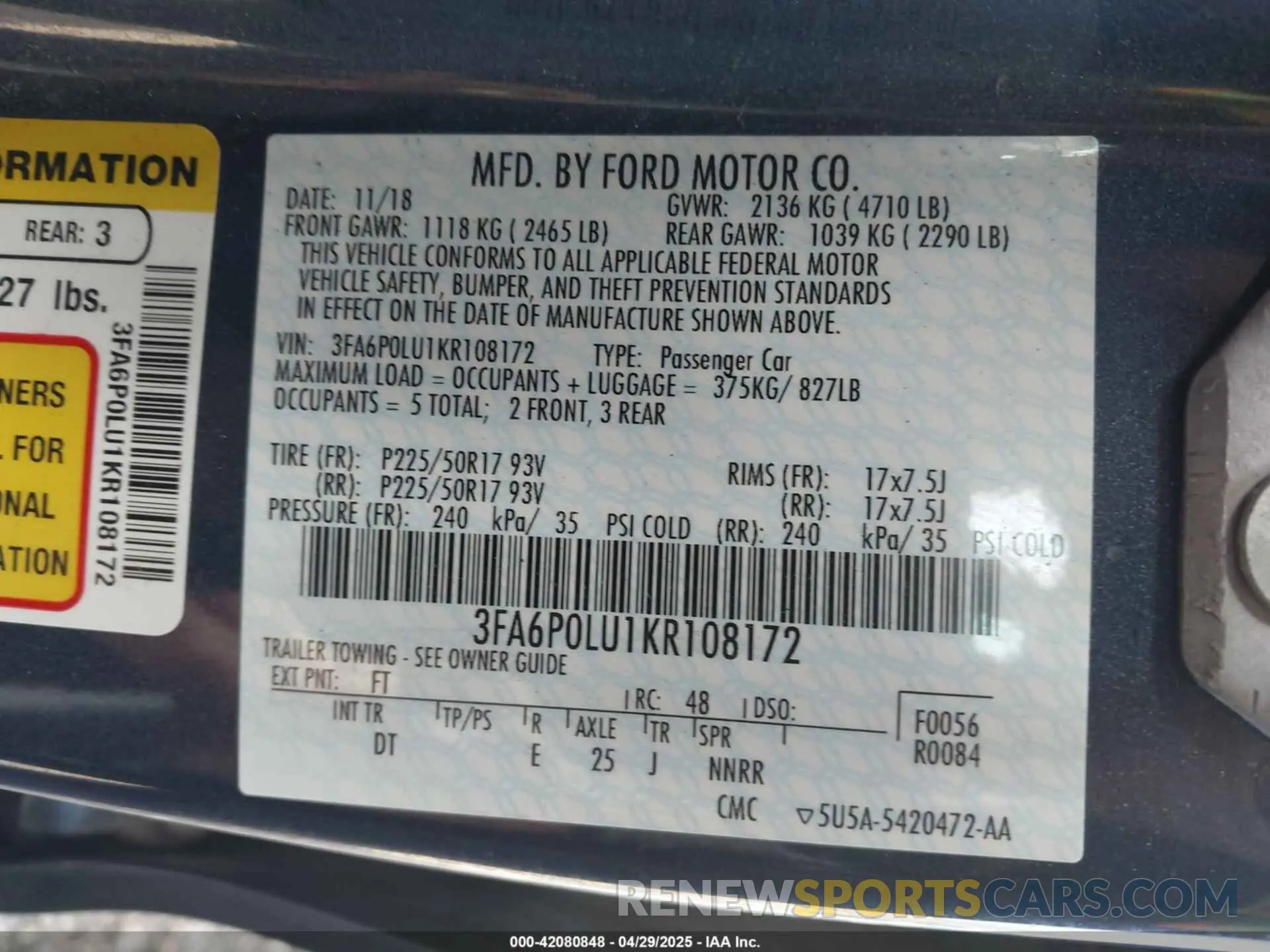 9 Photograph of a damaged car 3FA6P0LU1KR108172 FORD FUSION HYBRID 2019