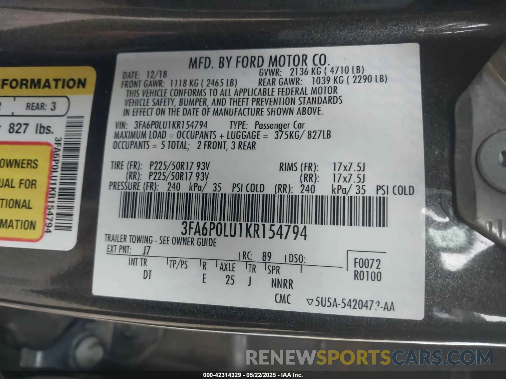 9 Photograph of a damaged car 3FA6P0LU1KR154794 FORD FUSION HYBRID 2019