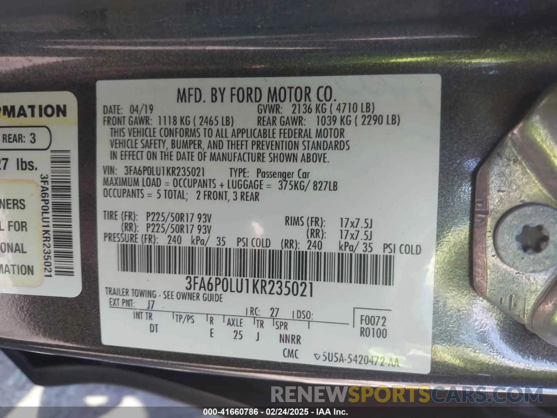 9 Photograph of a damaged car 3FA6P0LU1KR235021 FORD FUSION HYBRID 2019