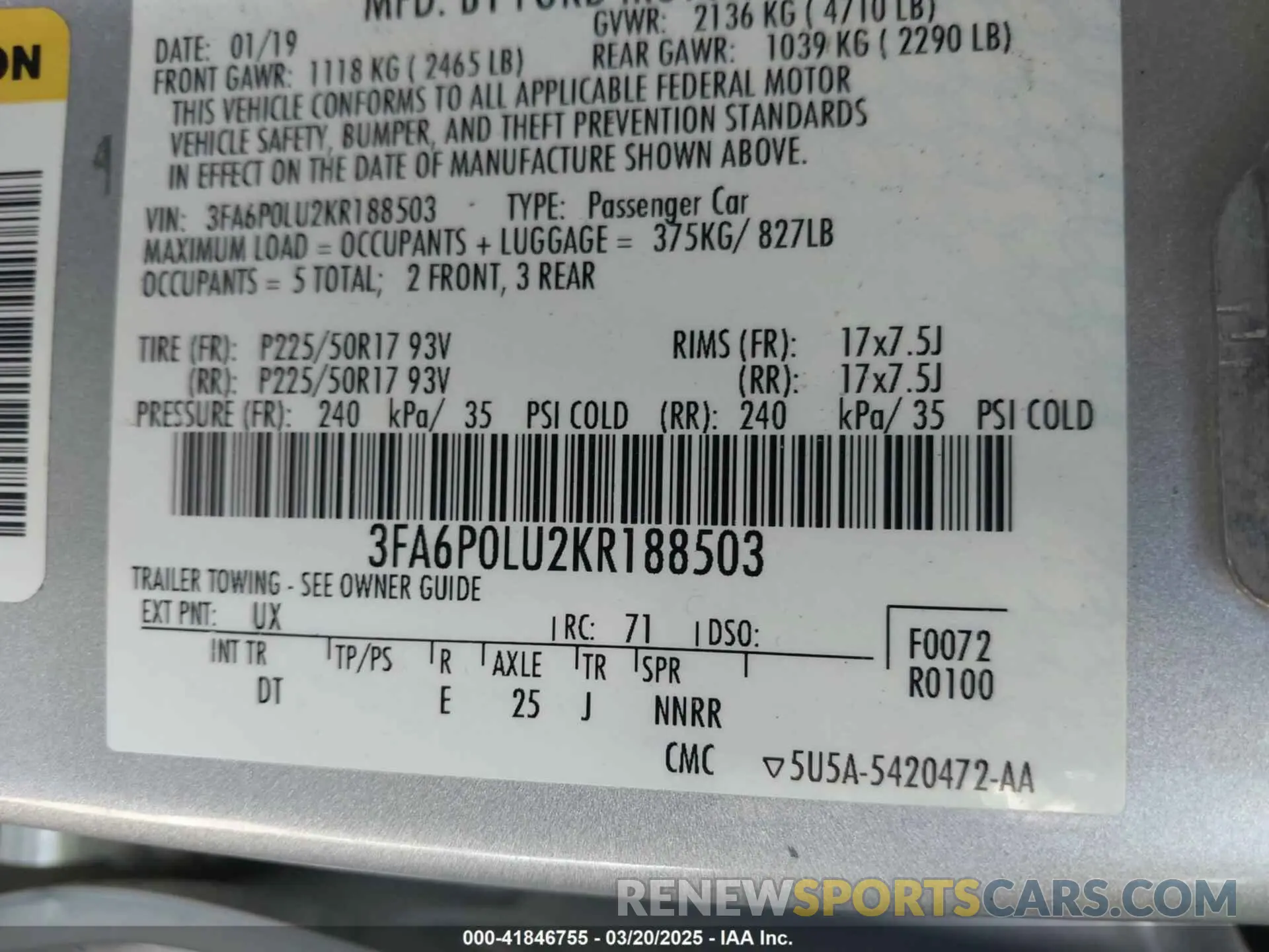9 Photograph of a damaged car 3FA6P0LU2KR188503 FORD FUSION HYBRID 2019
