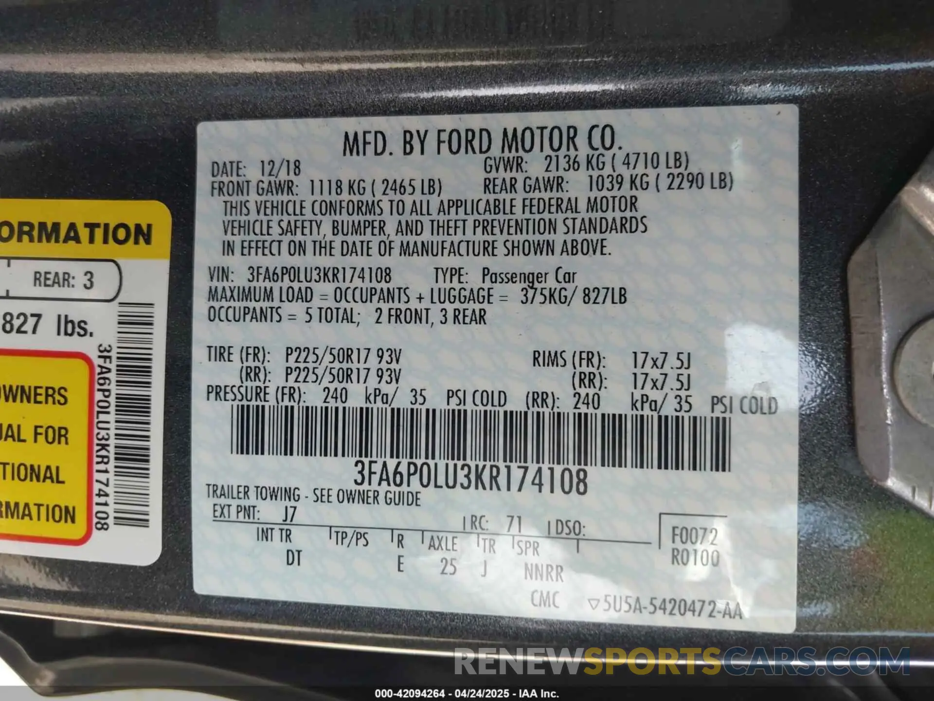 9 Photograph of a damaged car 3FA6P0LU3KR174108 FORD FUSION HYBRID 2019