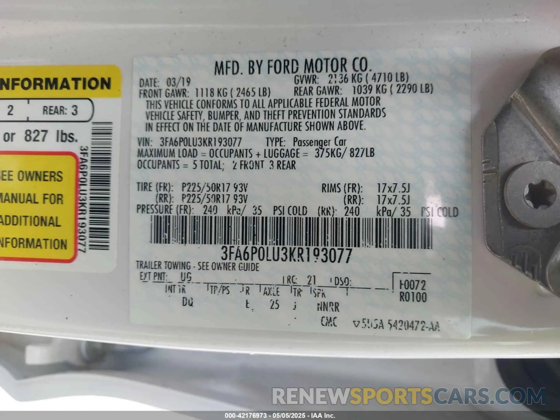 9 Photograph of a damaged car 3FA6P0LU3KR193077 FORD FUSION HYBRID 2019