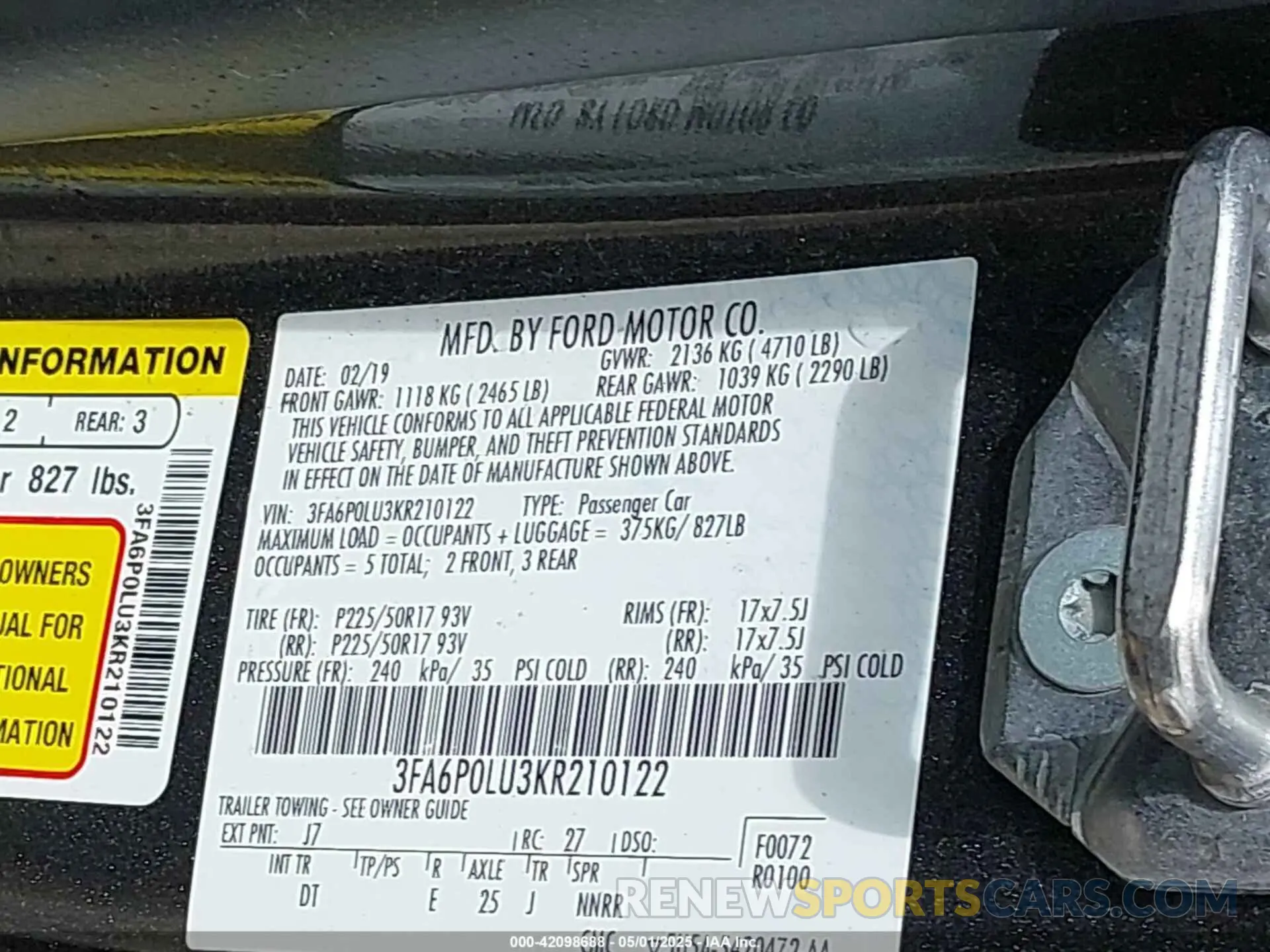 9 Photograph of a damaged car 3FA6P0LU3KR210122 FORD FUSION HYBRID 2019