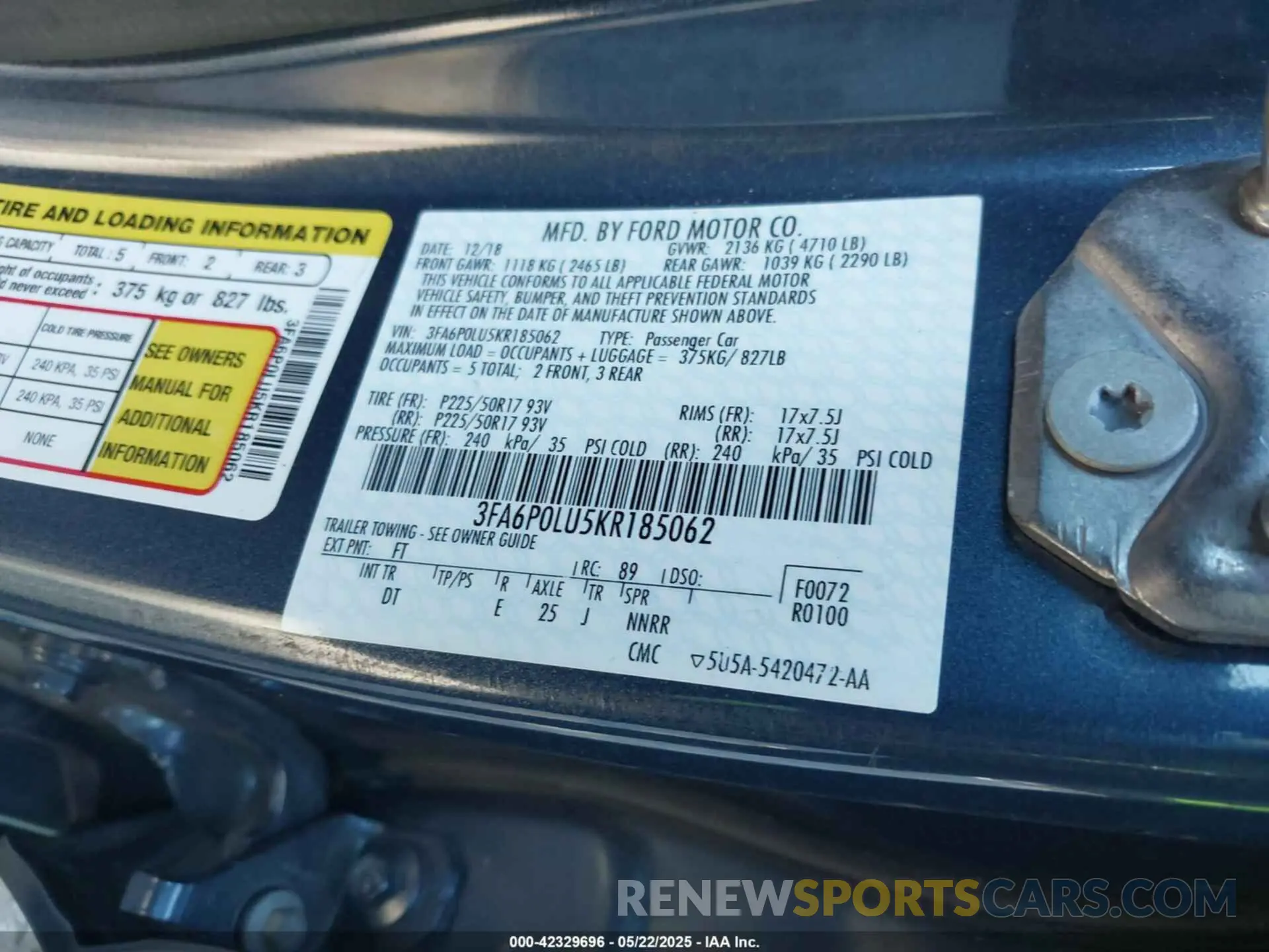 9 Photograph of a damaged car 3FA6P0LU5KR185062 FORD FUSION HYBRID 2019