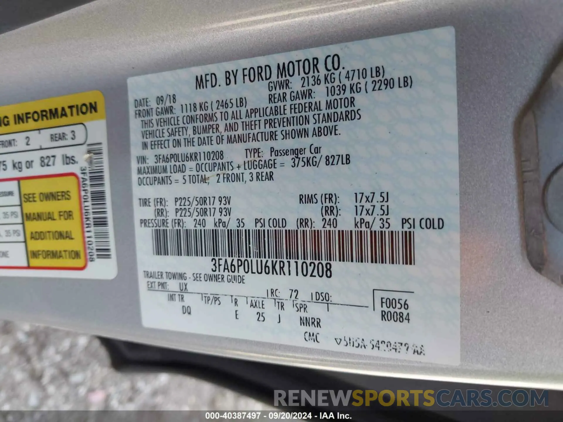 9 Photograph of a damaged car 3FA6P0LU6KR110208 FORD FUSION HYBRID 2019