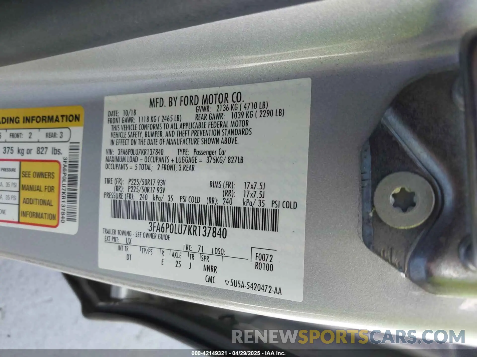 9 Photograph of a damaged car 3FA6P0LU7KR137840 FORD FUSION HYBRID 2019