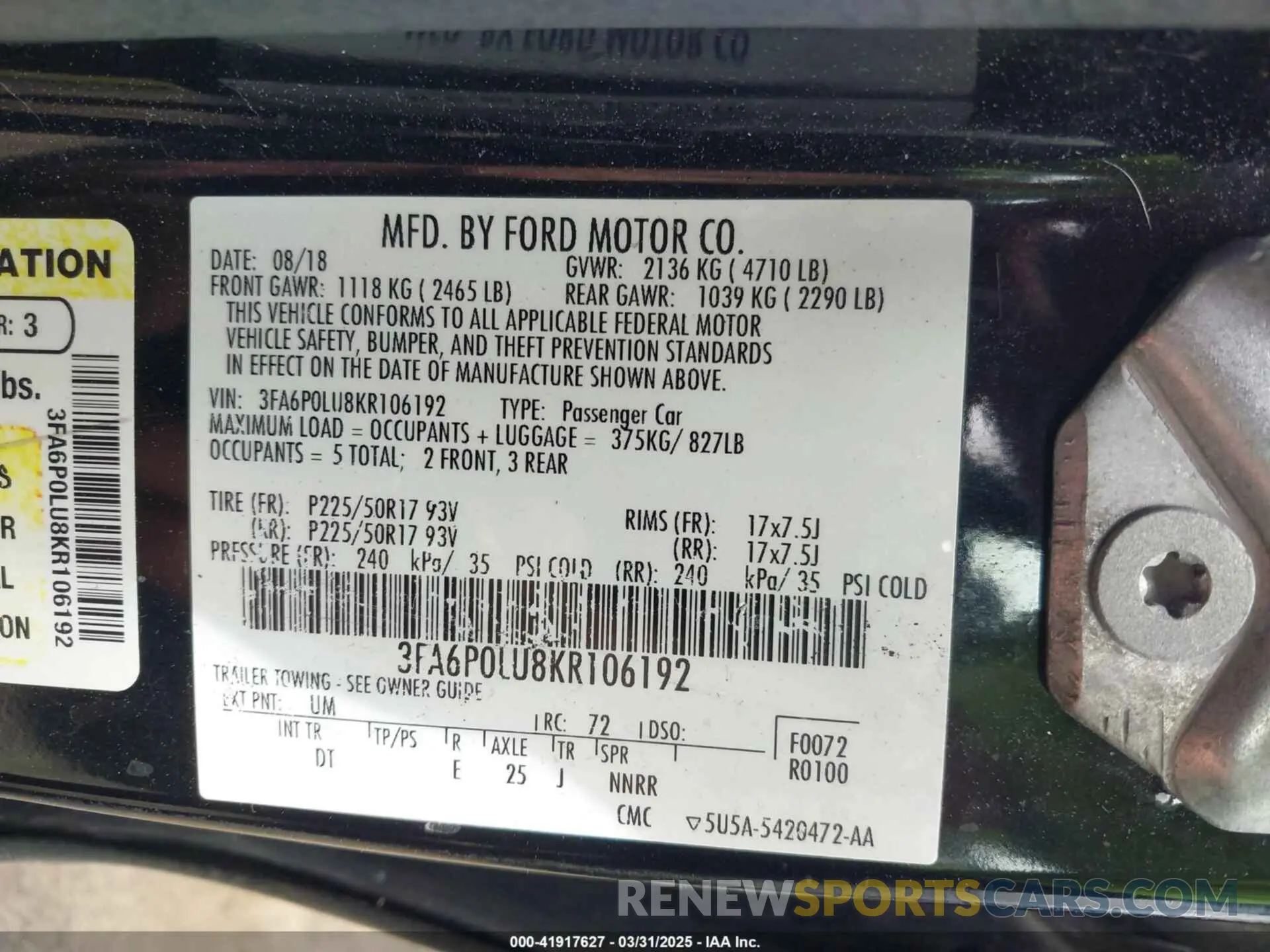 9 Photograph of a damaged car 3FA6P0LU8KR106192 FORD FUSION HYBRID 2019