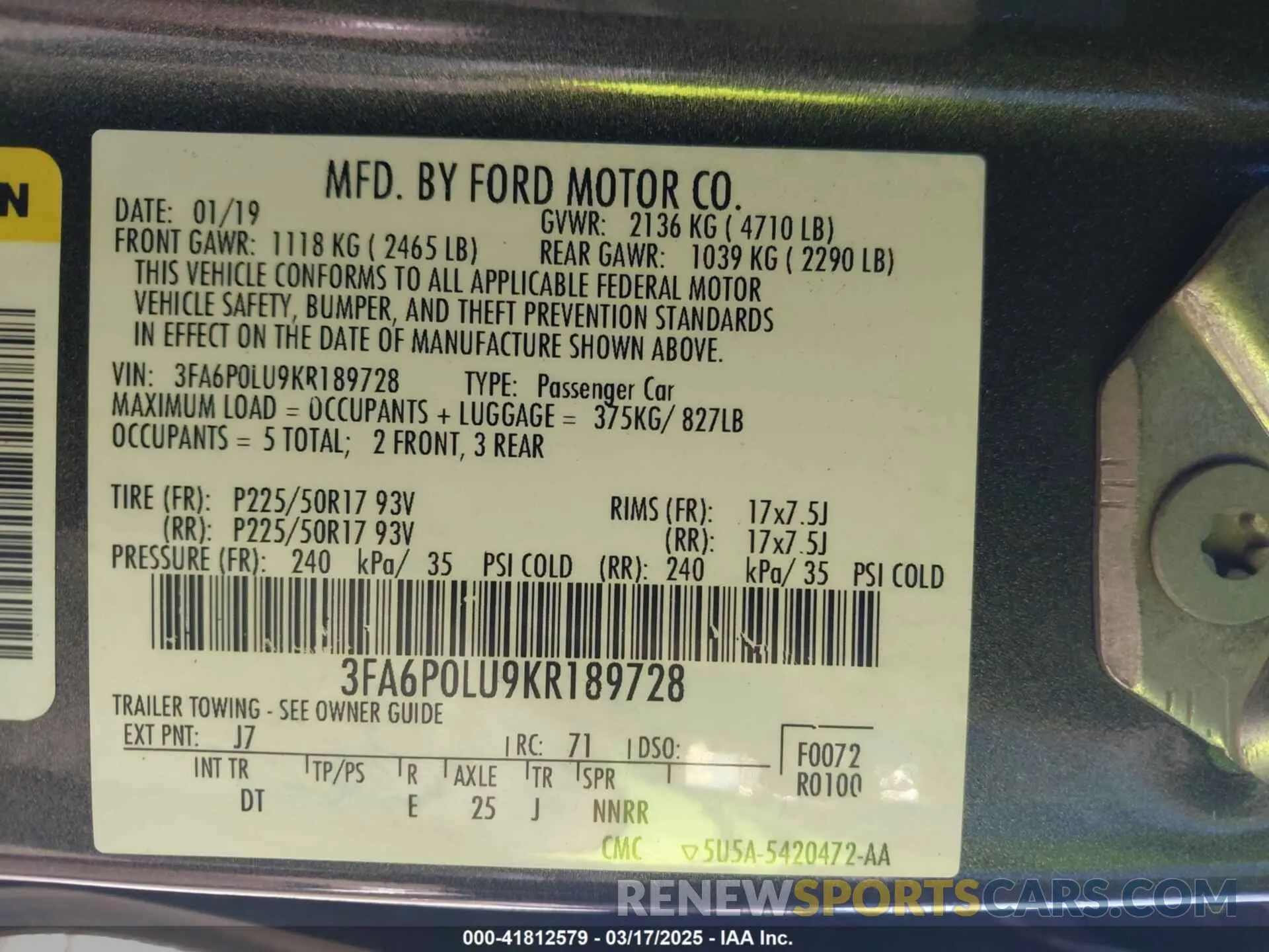 9 Фотография поврежденного автомобиля 3FA6P0LU9KR189728 FORD FUSION HYBRID 2019
