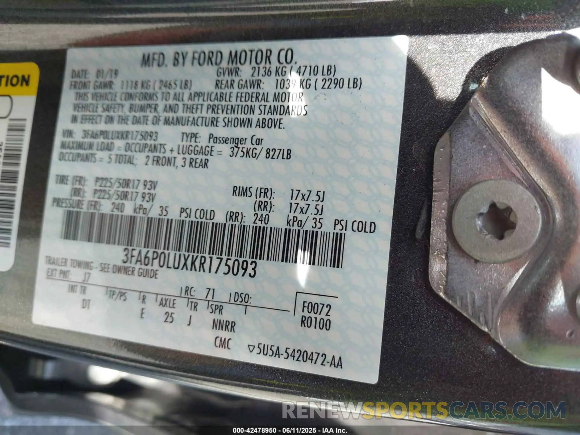 9 Photograph of a damaged car 3FA6P0LUXKR175093 FORD FUSION HYBRID 2019