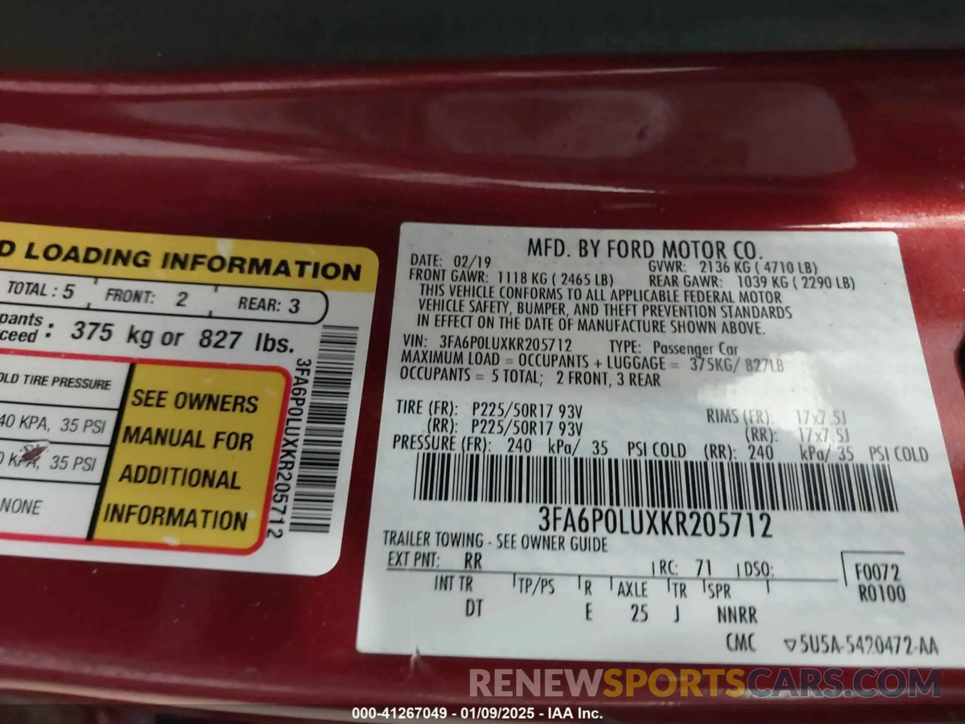 9 Photograph of a damaged car 3FA6P0LUXKR205712 FORD FUSION HYBRID 2019