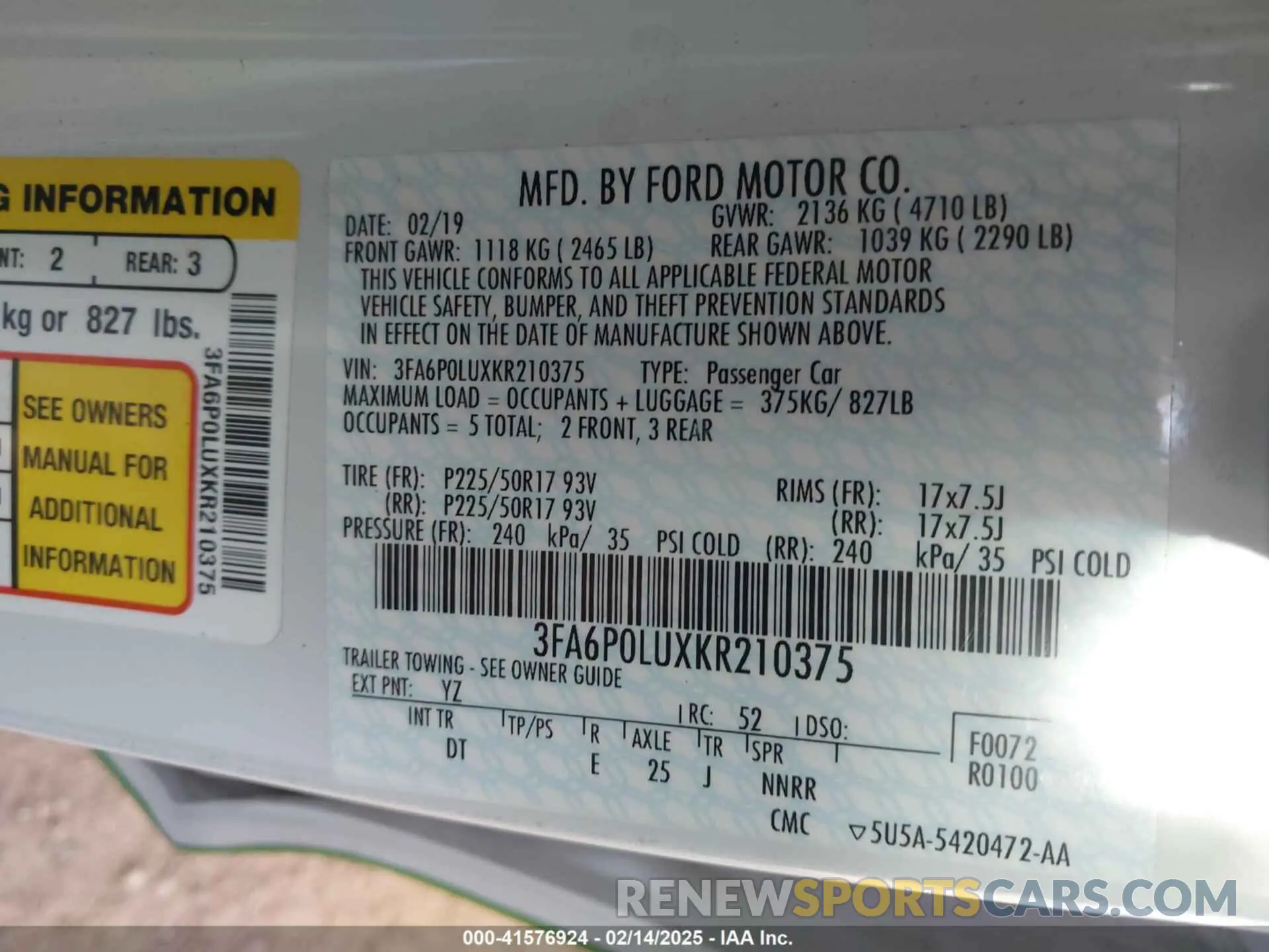 9 Фотография поврежденного автомобиля 3FA6P0LUXKR210375 FORD FUSION HYBRID 2019
