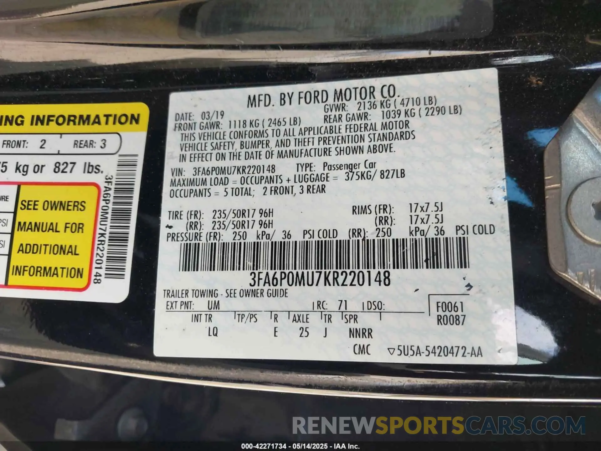 9 Фотография поврежденного автомобиля 3FA6P0MU7KR220148 FORD FUSION HYBRID 2019