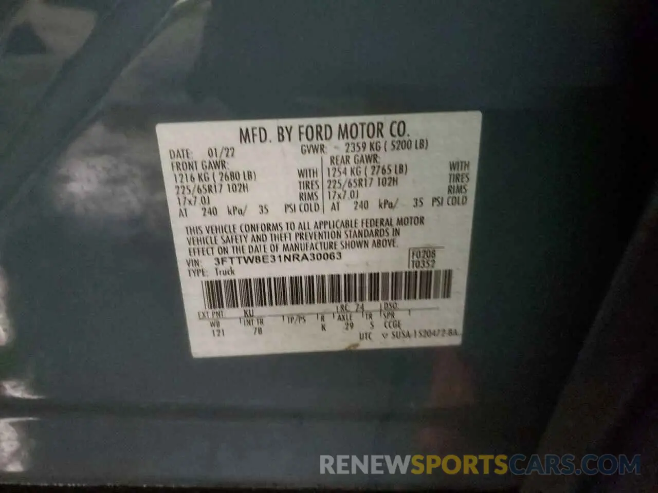 12 Фотография поврежденного автомобиля 3FTTW8E31NRA30063 FORD MAVERICK 2022