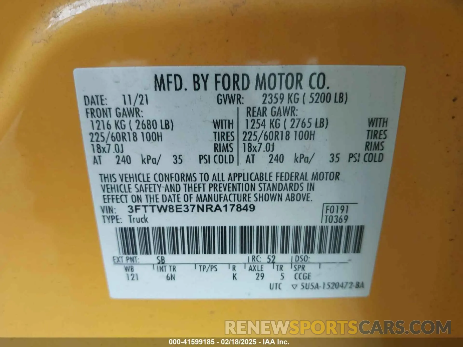 9 Фотография поврежденного автомобиля 3FTTW8E37NRA17849 FORD MAVERICK 2022