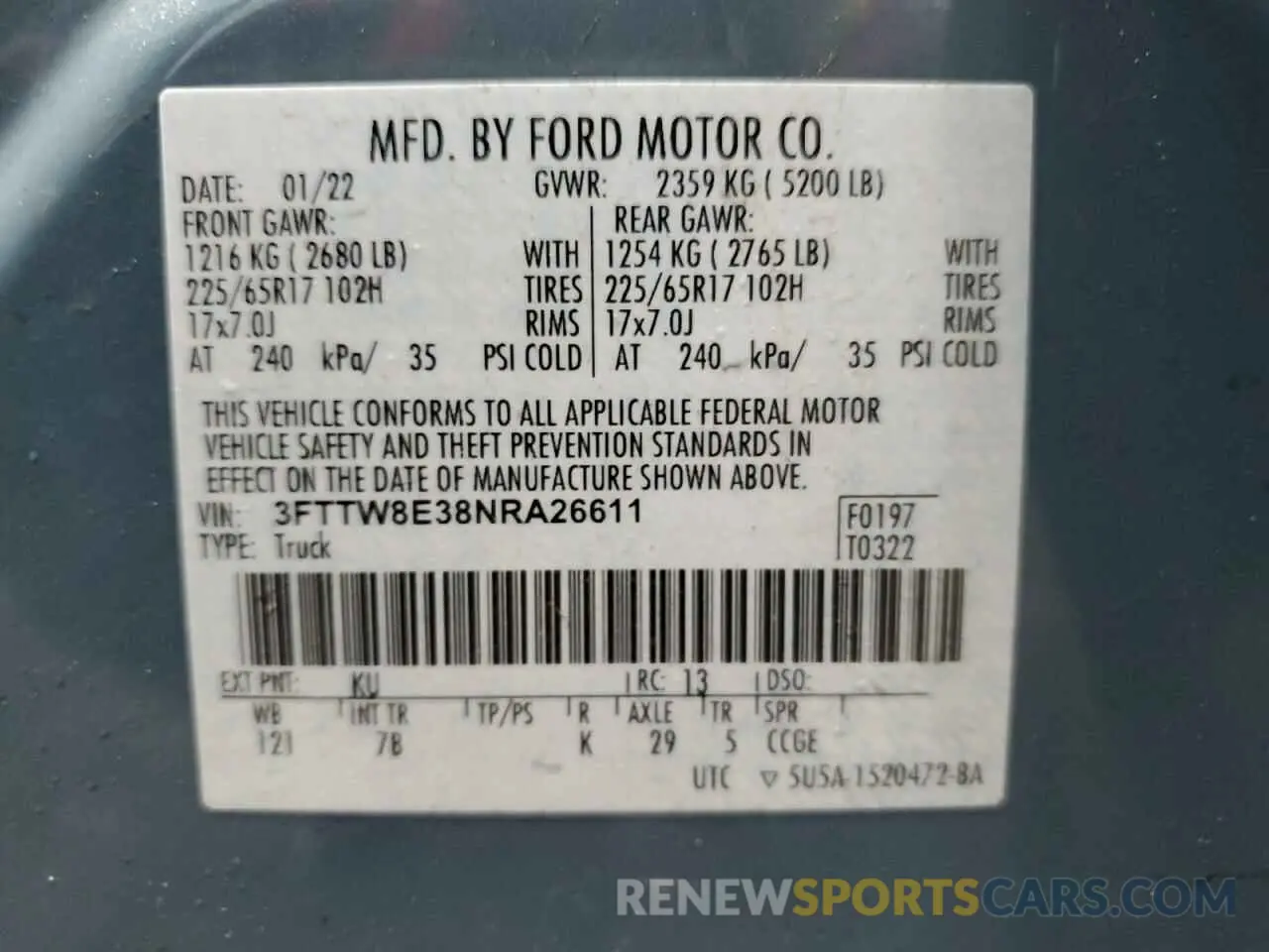 12 Photograph of a damaged car 3FTTW8E38NRA26611 FORD MAVERICK 2022